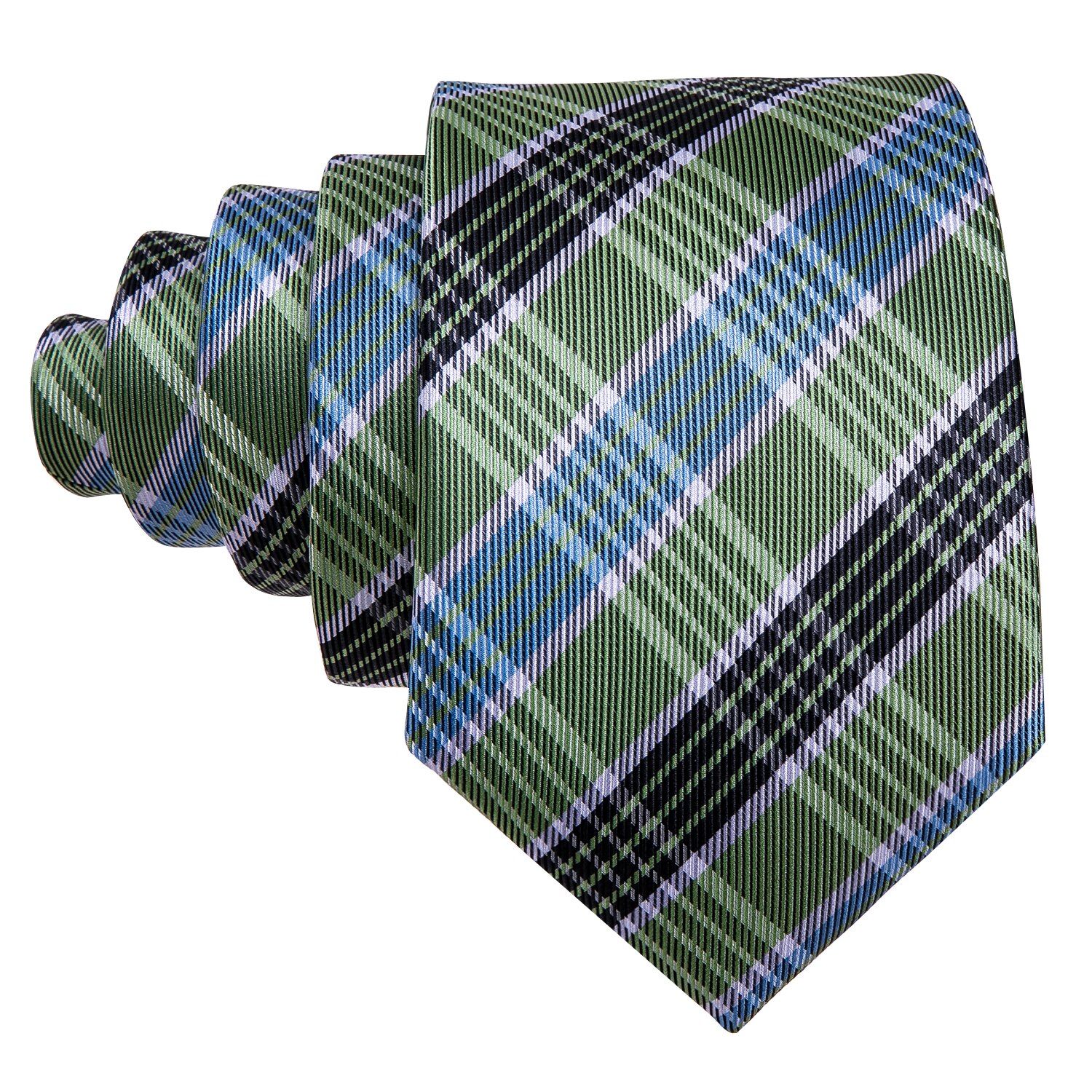 Luxury Green Plaid 100% Silk Tie For Men Suit Wedding Tie Barry.Wang NeckTies Hanky Sets Business LN-5327
