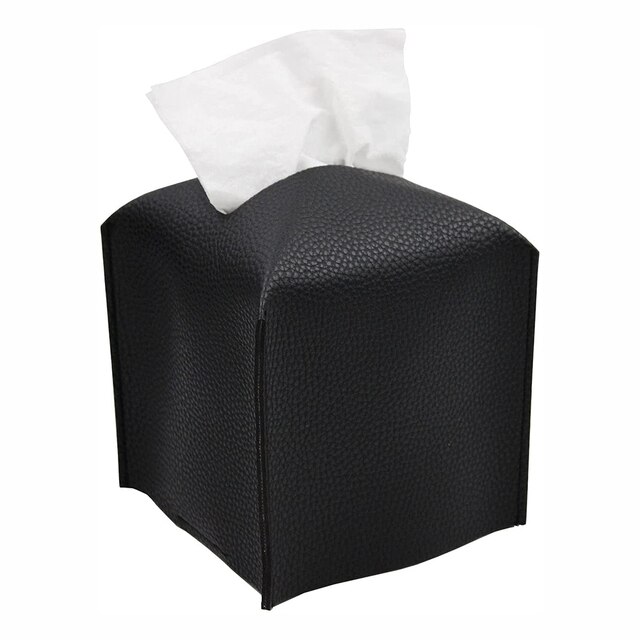 Tissue Box Cover Holder, Square Decoration Pu Leather Facial Tissues Case Roll Paper Dispenser For Bathroom Vanity Countertop: Black-S