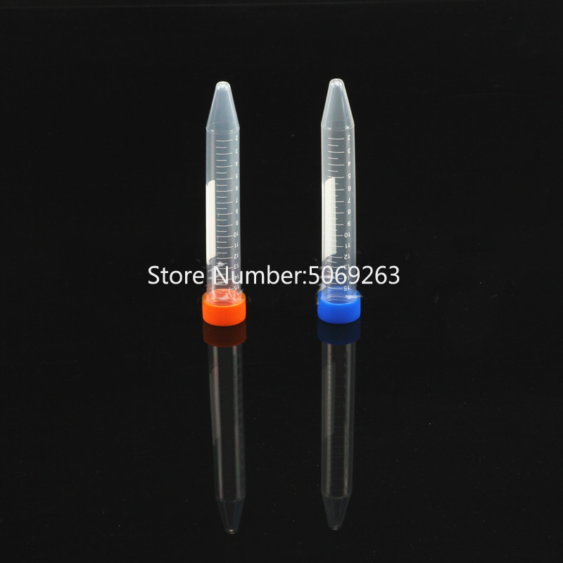 100 stycken/förpackning 15ml kulformade centrifugrör i plast laboratoriecentrifugrör