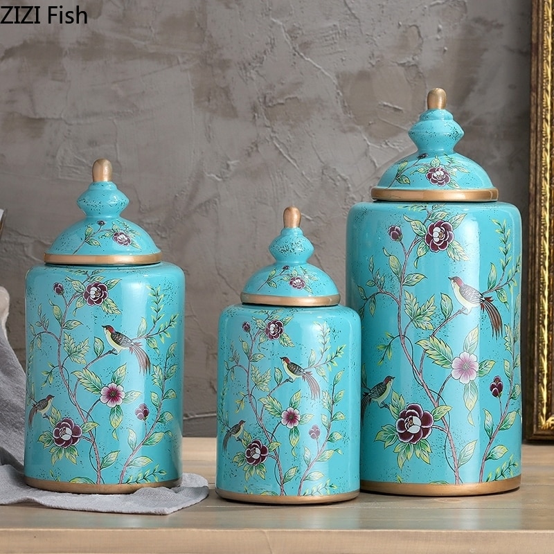 Blomster mønster klassisk keramik vase antik slik krukke te dåse universal porcelæn opbevaring krukker vintage hjem indretning
