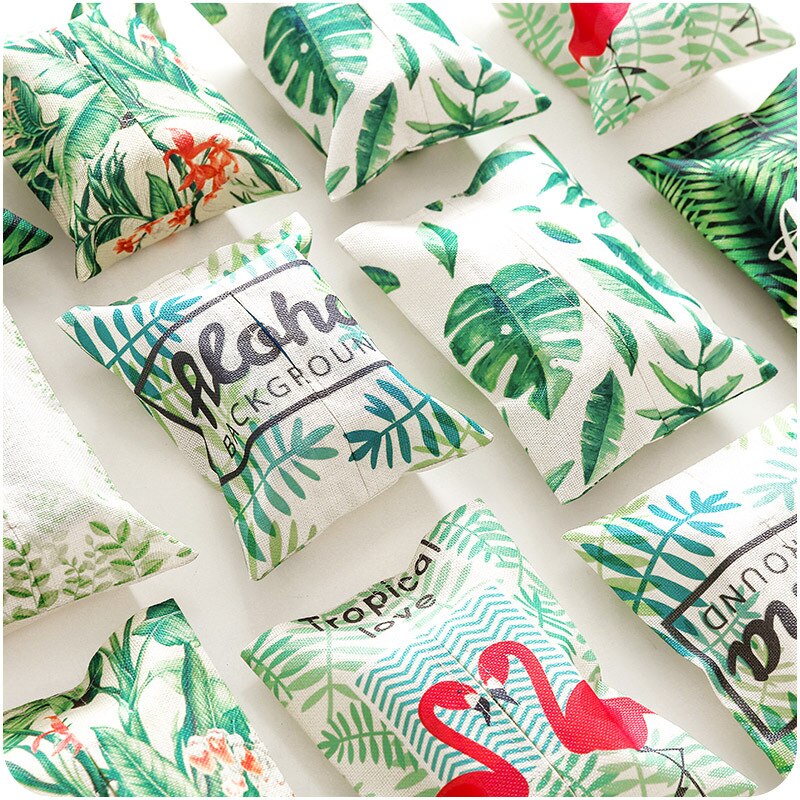 Home plant cotton and linen tissue box living room bedroom paper towel set rainforest fabric paper bag