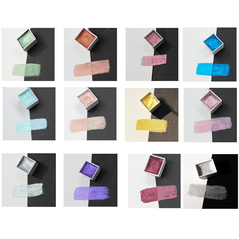 12 farver metallisk farve solid akvarel maling stjernelys perleglans kunst engelsk kalligrafi solid maling farvepigmenter