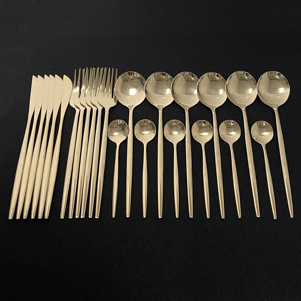Explosion24Pcs Bunte Geschirr Set Edelstahl Besteck Set Küche Spiegel Gold Geschirr Set Messer Gabel Löffel Geschirr: Champagner