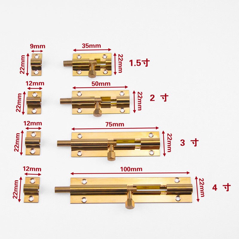 Pestillo de puerta de latón de 1,5/2/3/4 pulgadas de largo, Perno de bloqueo deslizante, cerrojo, grapa, cerradura de seguridad, Hardware y tornillos, , 1 ud.: 2 Inch