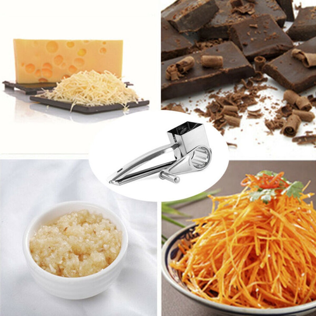 Shredder Universal Stainless Steel Rotary Cheese Grater Sharp Cylinder Cutter Hand-Cranking Rotation Cheese Grater