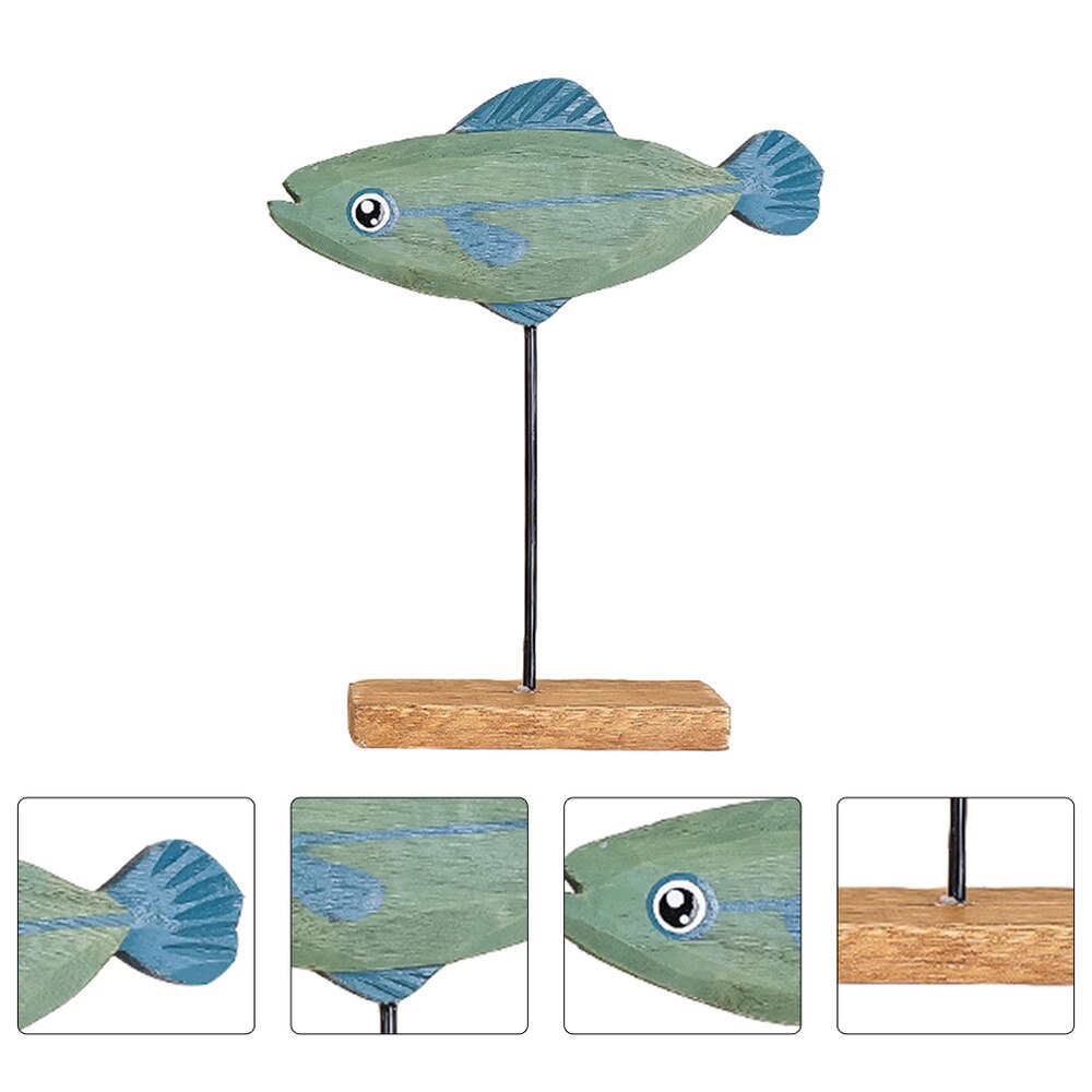 Christmas Fish Decor Cartoon Christmas Ornament Wooden Fish Desktop Adornment: Sky-blue
