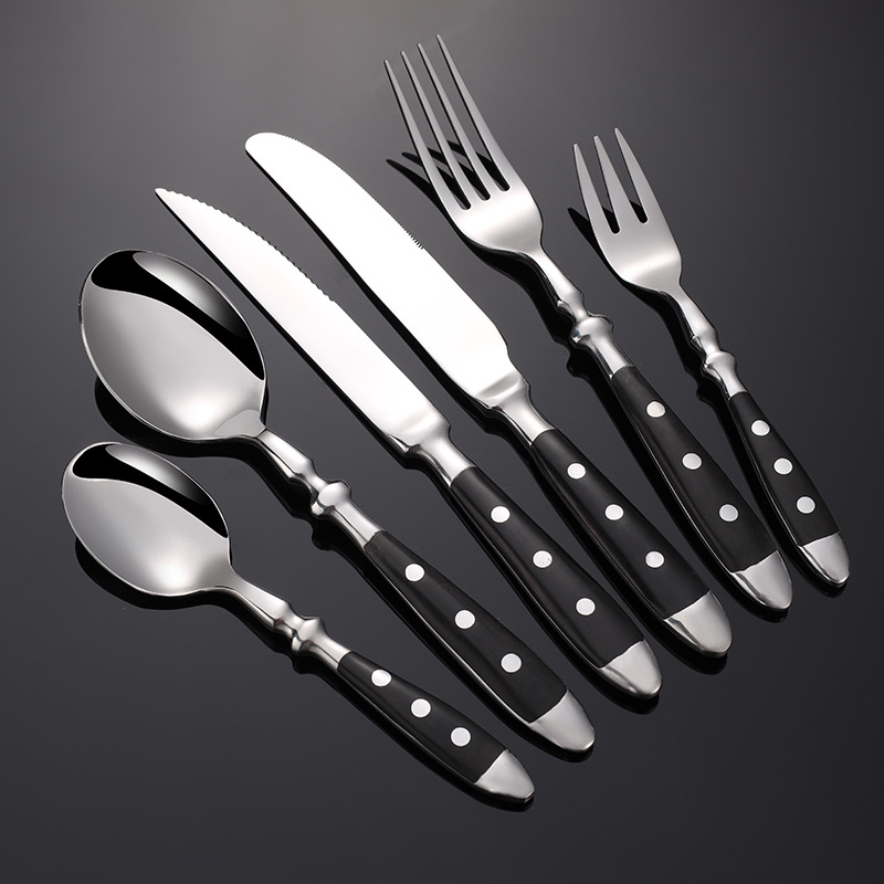 Juego de cubiertos de acero inoxidable occidental, cuchillo de comedor con mango de madera, tenedor, cuchara de té, vajilla de cocina
