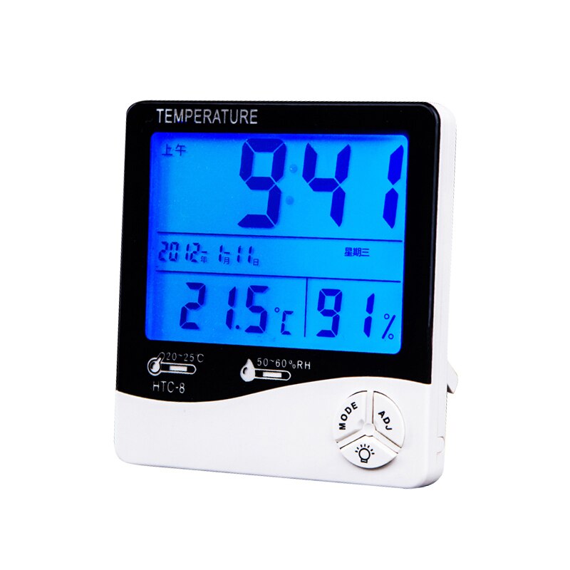 Digitale hygrometer thermometer lcd elektronische buiten binnen kamertemperatuur vochtigheidsmeter wekker 1 st.: Htc 8