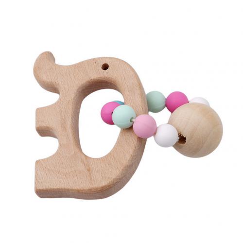 Træ dyr måneformet armbånd silikone perler rangle baby tænder legetøj: Elefant