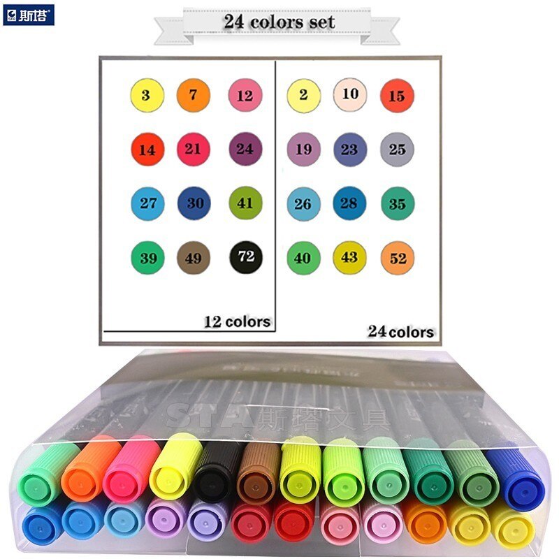 Sta 12/24/36/48/80 farvet dobbelt hoved opløseligt farvet skitsemarkør pensel sæt til tegning maling kunst markør forsyninger: 24 farver