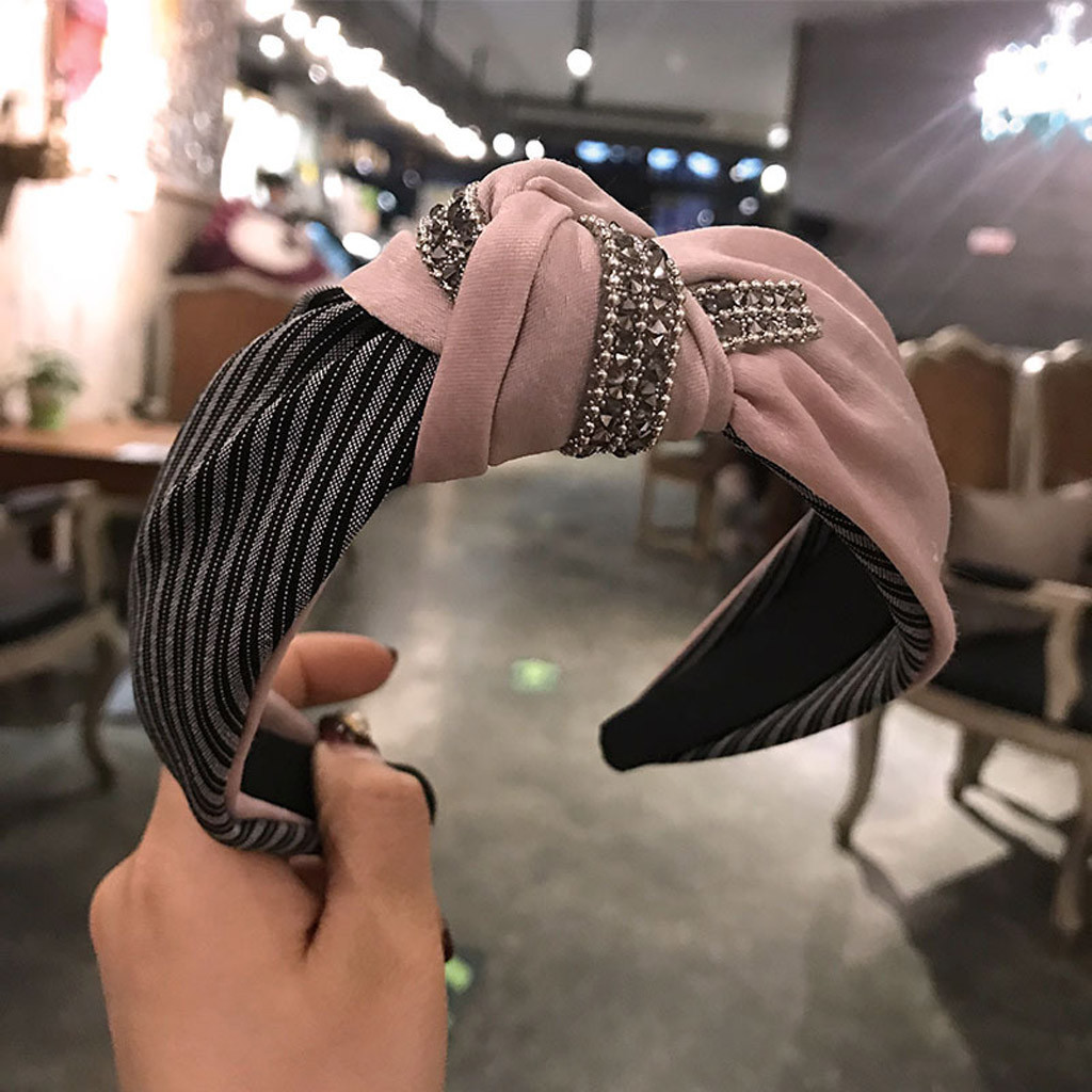 Randigt prickigt pannband för kvinnor vintage elastiskt hårband turban huvudinpackning klassisk kors huvudbonad håraccessoarer ya: C