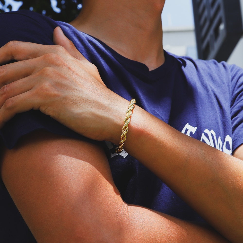 6mm Touw Ketting Armband Goud Rapper Swag Twisted Armband Hip Hip Armband Roestvrij Staal voor Mannen en Vrouwen