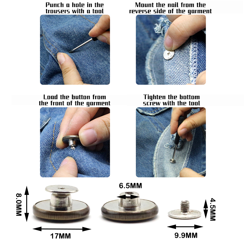 2 sztuki guzików robić jeansów, regulowany guzik w pasie, odpinany gwóźdź - darmowa zmiana talii, zestaw robić mocowania guzików w pasie spodni, darmowe narzędzia diy