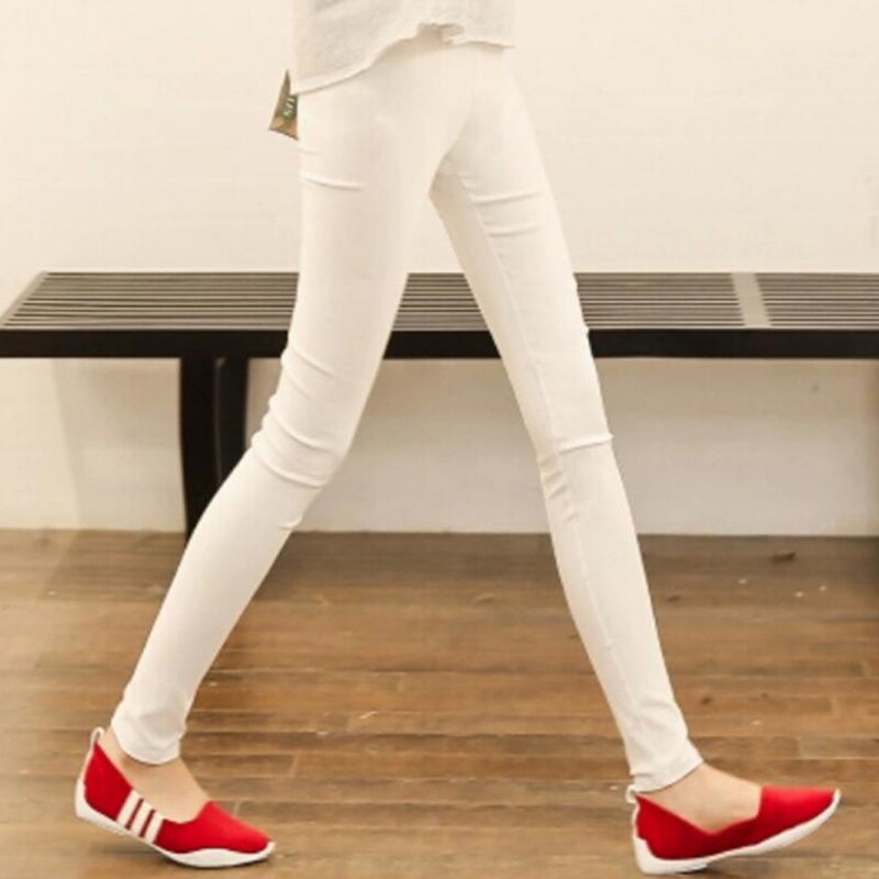 Hoge Taille Vrouwen Voorjaar Ademend Effen Skinny Broek Vrouwelijke Training Leggings Wit Zwart Stretch Broek: M / White