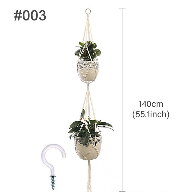 Colgador de macramé hecho a mano para plantas, maceta de flores, colgador para decoraciones de pared, Patio, jardín, cesta colgante: Double