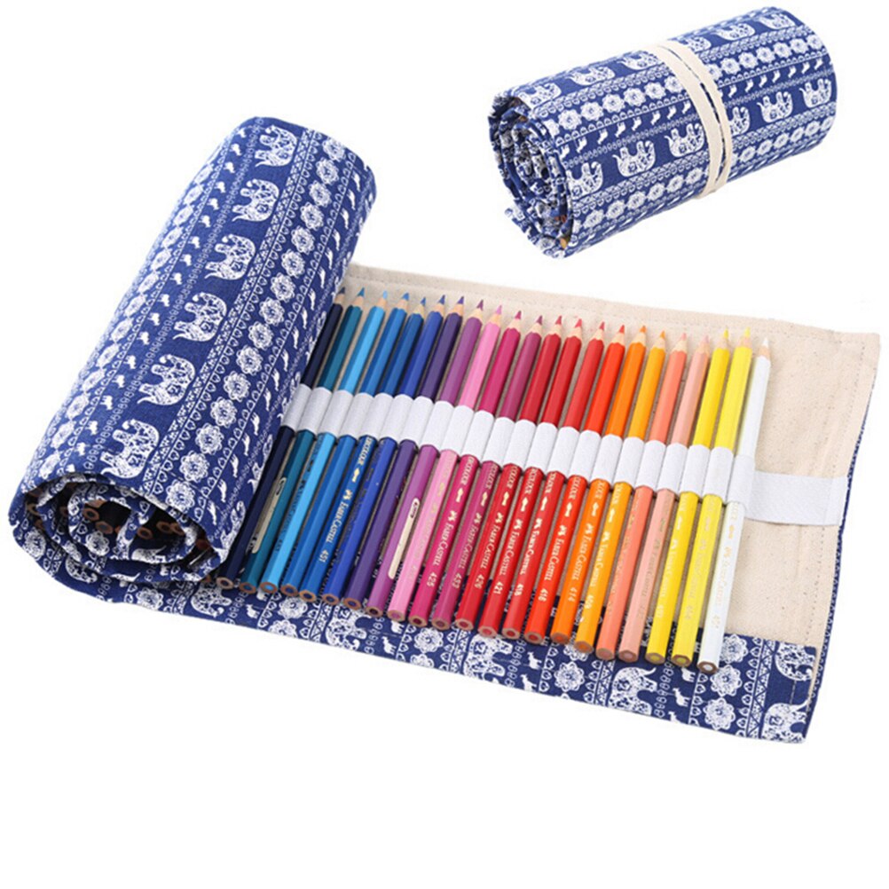 72 Gaten Etui School Canvasroll Pouch Olifant Print Comestic Borstel Pen Opslag Pecncil Doos Etui