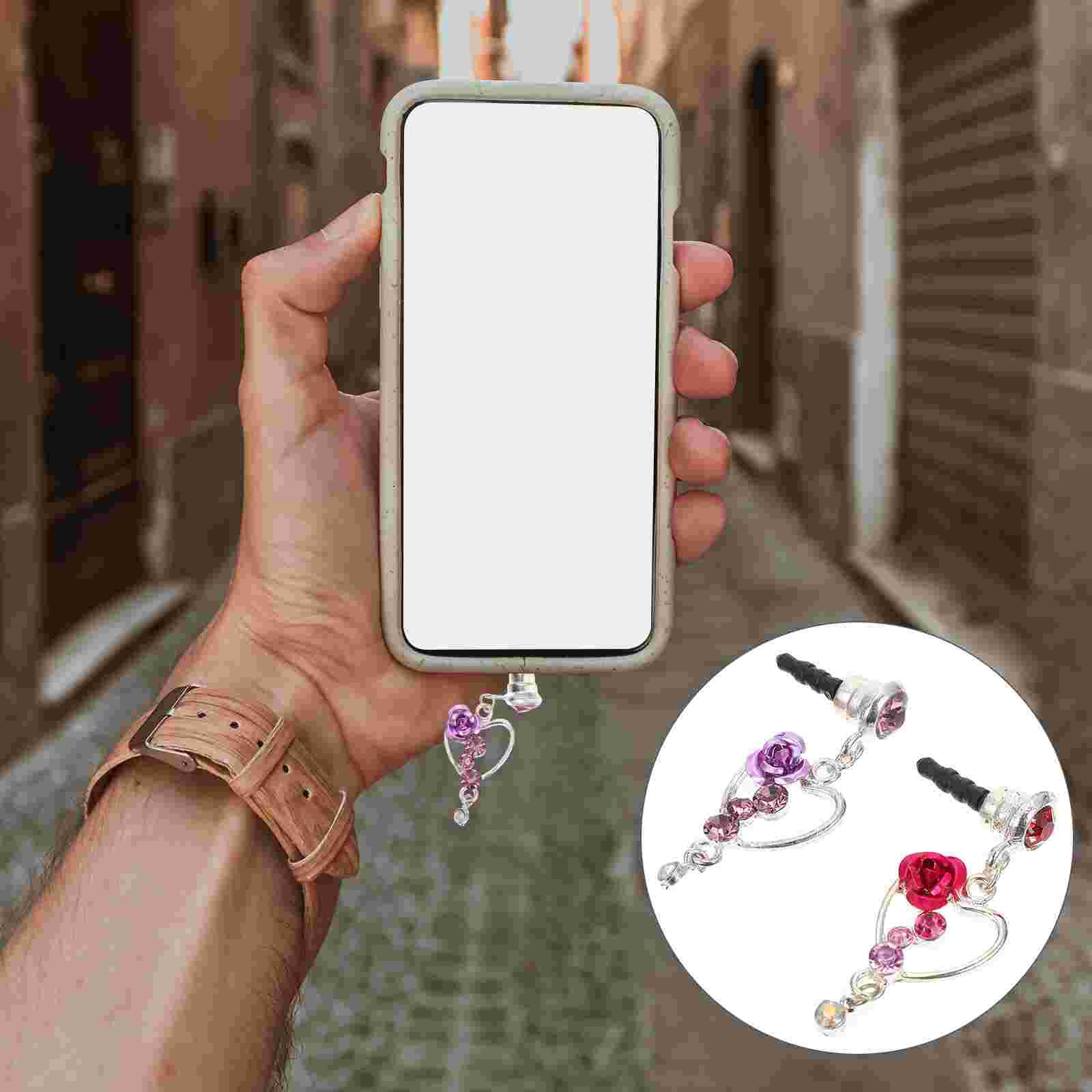 2pcs Phone Pendant Heart Pendant Plug Earphone Jack Plug Earphone Pendant: Default Title