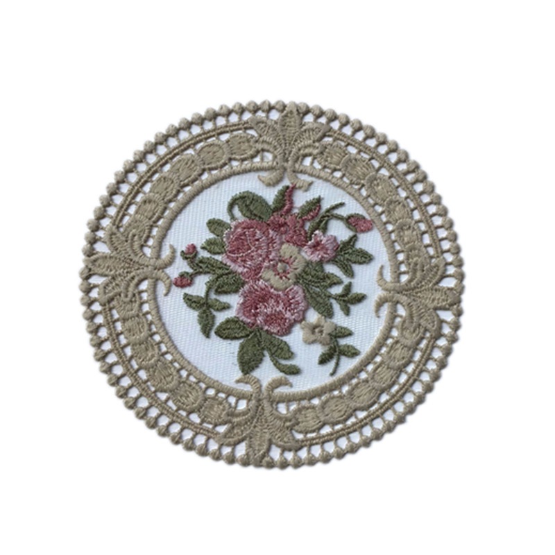 French Lace Coaster Embroidery Round Placemat INS Desktop Decoration Hollow Knit Tea Set Anti-scald Coaster Insulation Table Pad: C