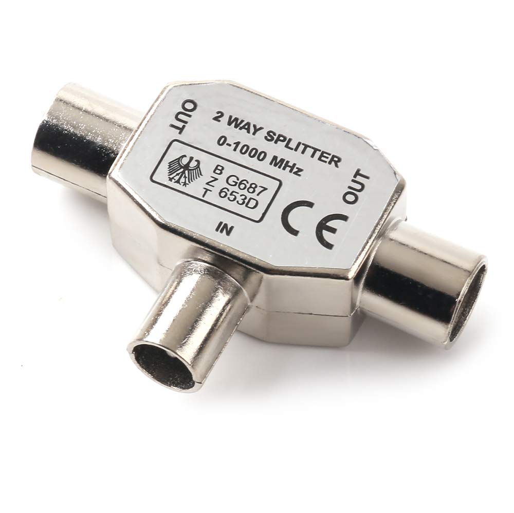 2-Way Aerial Splitter Cable TV Splitter 1 Male to 2 Female Adapter in Metal Housing Coaxial Digital Signal Antenna Splitter