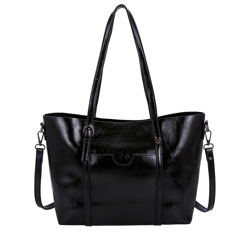 Bolso grande de piel sintética para mujer, bandolera de famoso, informal,: black2