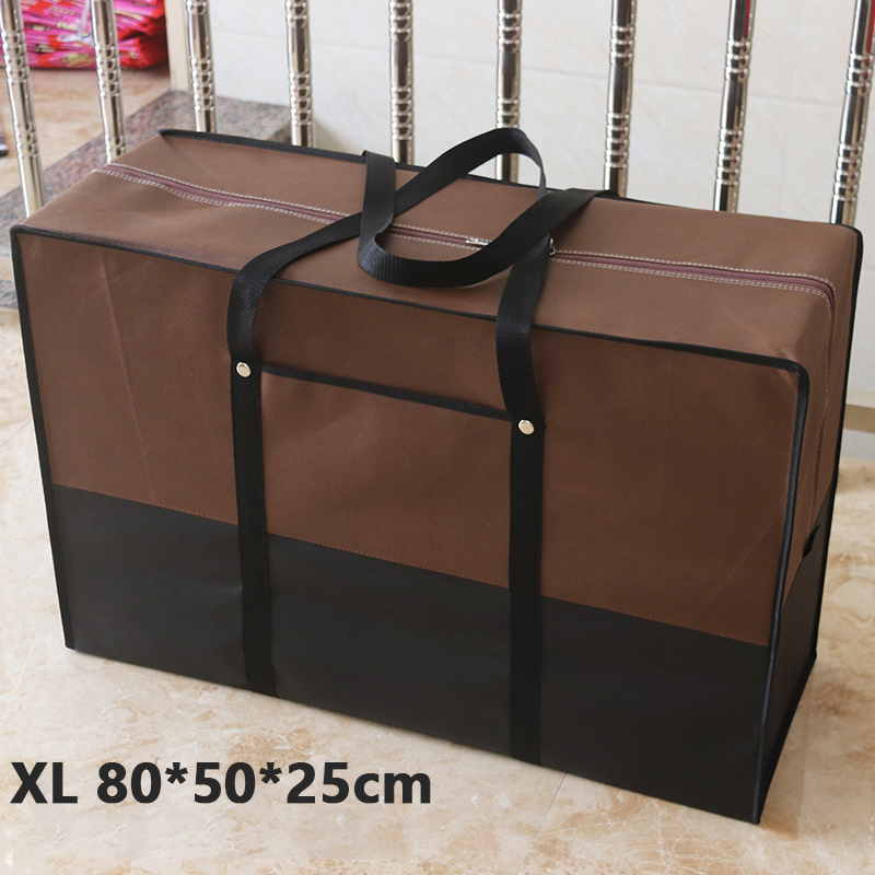 Moving house big bag waterproof canvas large capacity men's travel bag Oxford cloth quilt bag luggage packing: brown XL 80x50x25cm