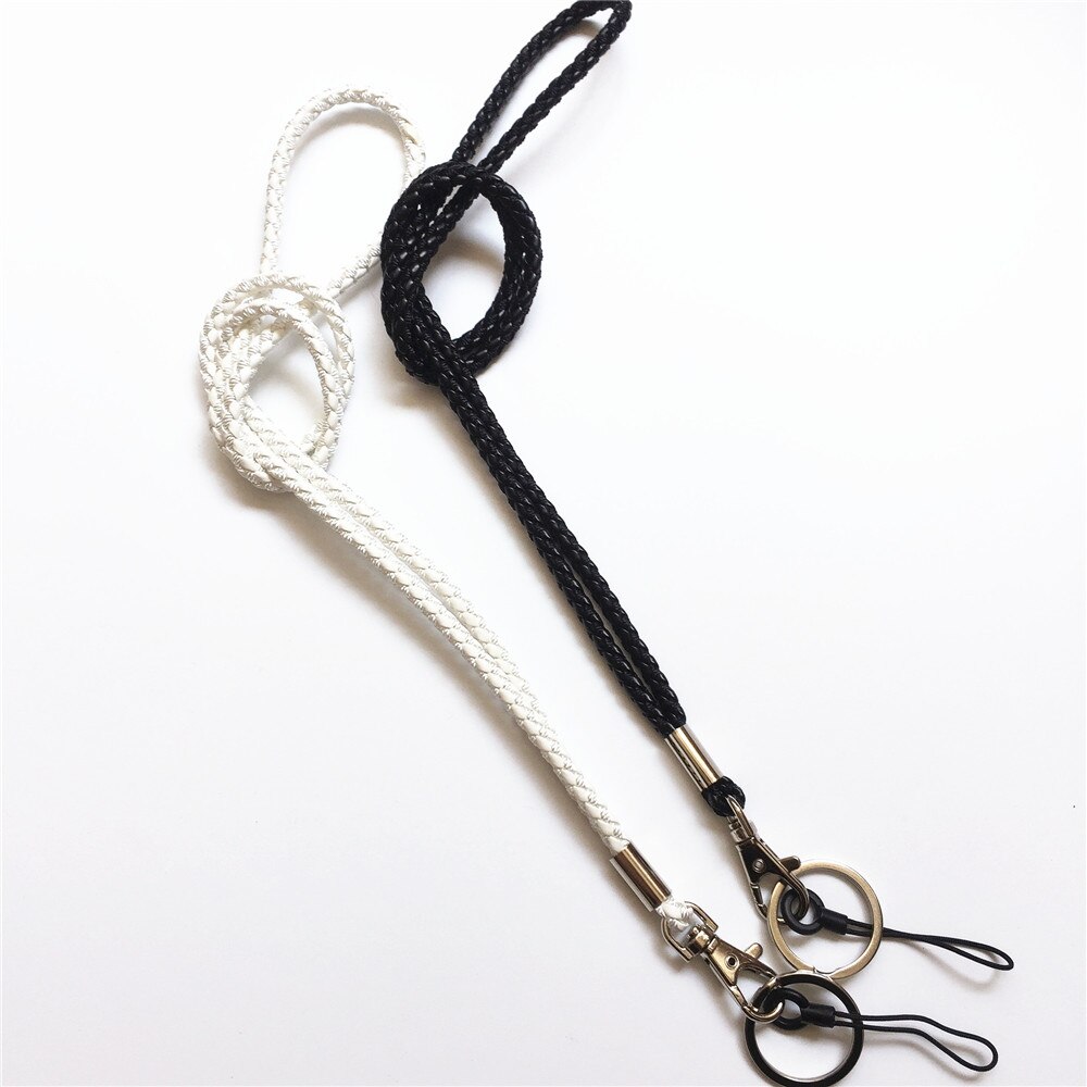 2 st pu flätad snodd nyckelring halsband och hand handled nyckelring för nycklar & kamera & mobiltelefon & id-märke: Svart vit