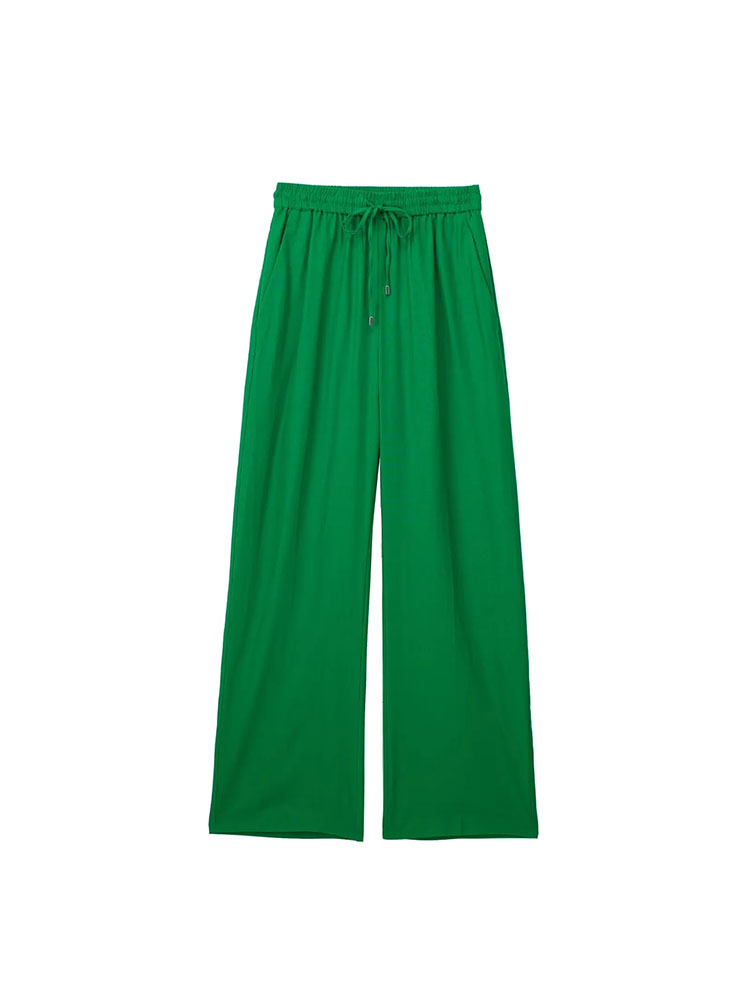 Summer Thin Linen Women Pants Drawstring High Waisted Side Pockets Full Length Straight Pant Female Trousers