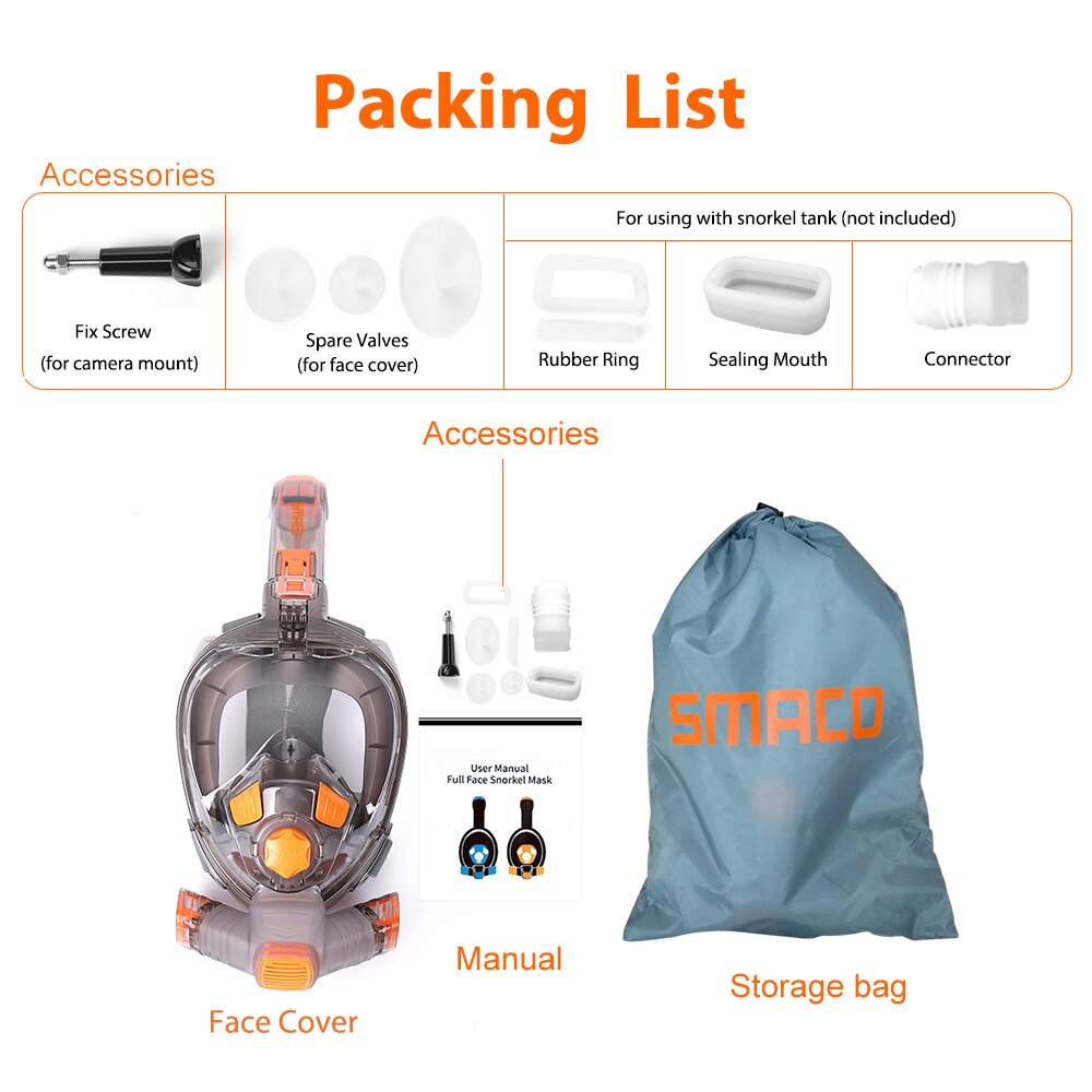 SMACO Full Face Scuba Diving Mask for Anti Fog Goggles Underwater Wide View Foldable Transparent Snorkel Swimming Mask M8038