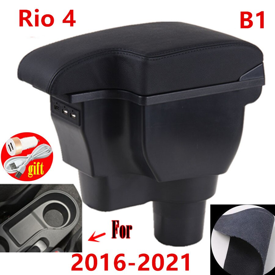 Voor Kia Rio 4 Armsteun Voor Kia Rio X X-Line Auto Opbergdoos Auto Accessoires Retrofit Onderdelen Interieur details: B1 black line3 USB