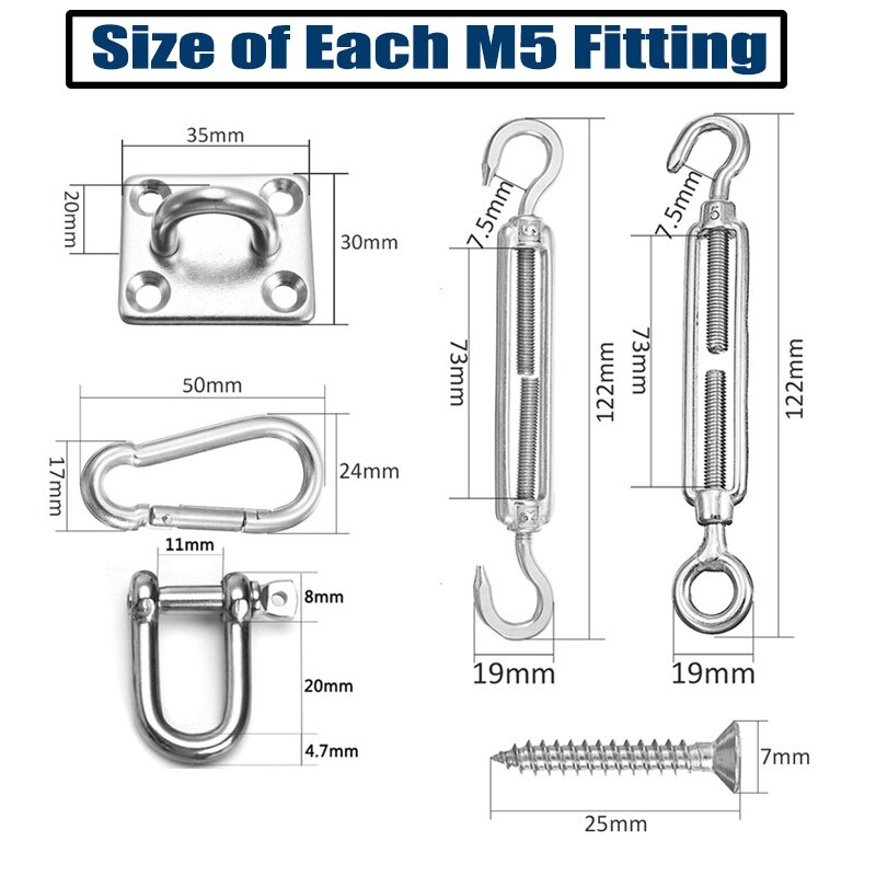 24Pcs Zon Shade Sail Canopy Accessoires Voor Rechthoek Of Vierkant Zonnezeil Vervanging Montage Rvs Kit Tools