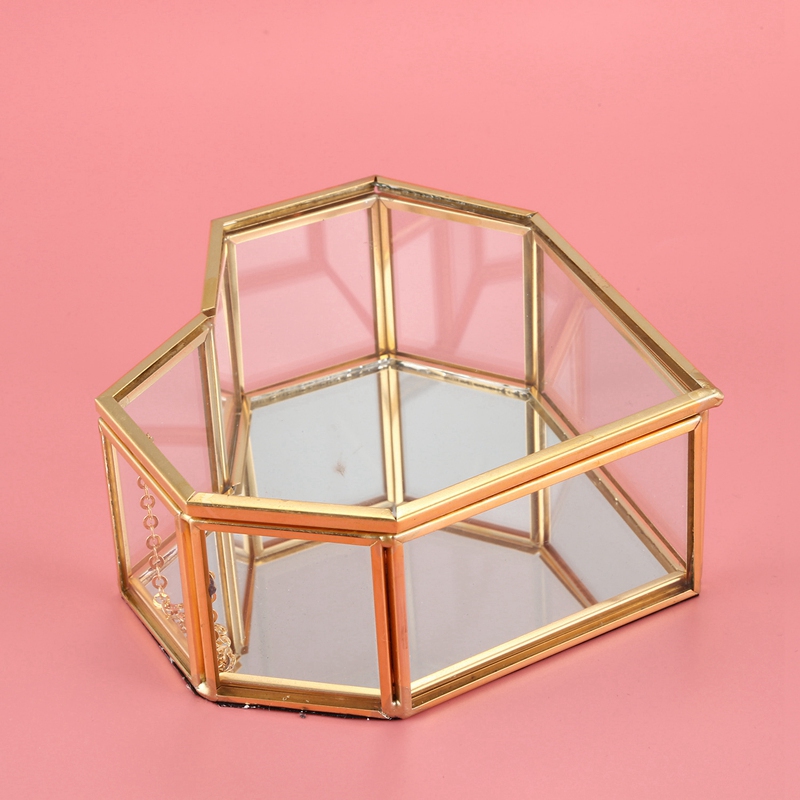 Flip love hjärtformad geometrisk glas smyckeskrin glasring box utsökt unik bröllop smyckesbox ring för bröllop