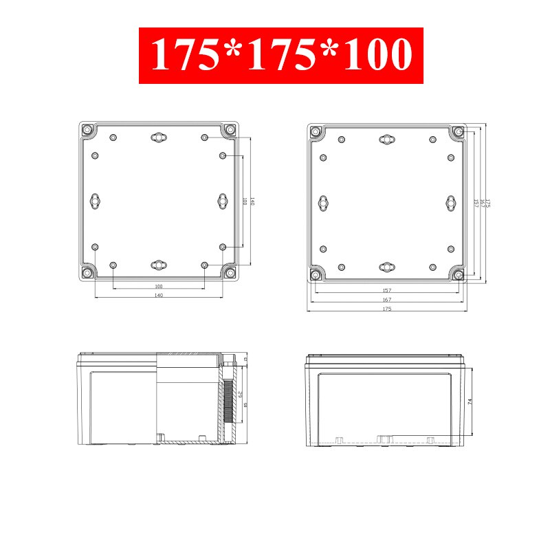 Waterdichte Plastic Behuizing Doos Elektronische Elektrische Project Doos Abs Outdoor Junction Box Behuizing IP67 Project Instrument Case: 175x175x100mm