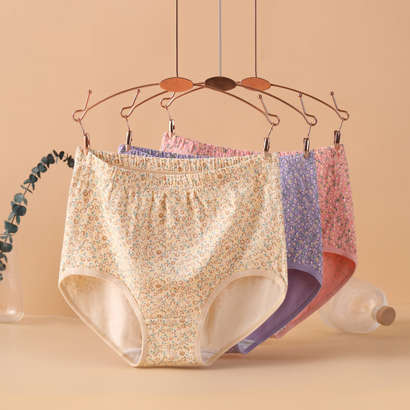 Bragas triangulares de cintura alta de algodón para madre, lencería de flores para mujer, ropa interior suave sin costuras, talla grande, nueva