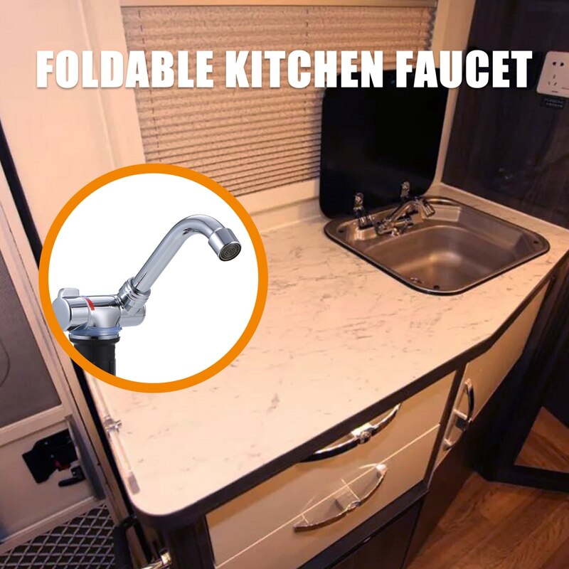 Foldable Kitchen Faucet 360 Dgree Rotation Sink Water Tap Single Handle Cold & Water Mixer Faucet for RV Boat