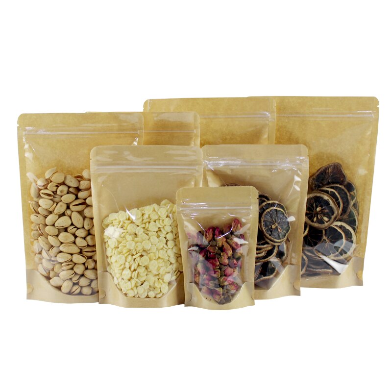 Kraft Paper Bag Translucent Self-supporting Self-sealing Bags Sugar Coffee Beans Nuts Tea Snacks Food Sealed Packaging