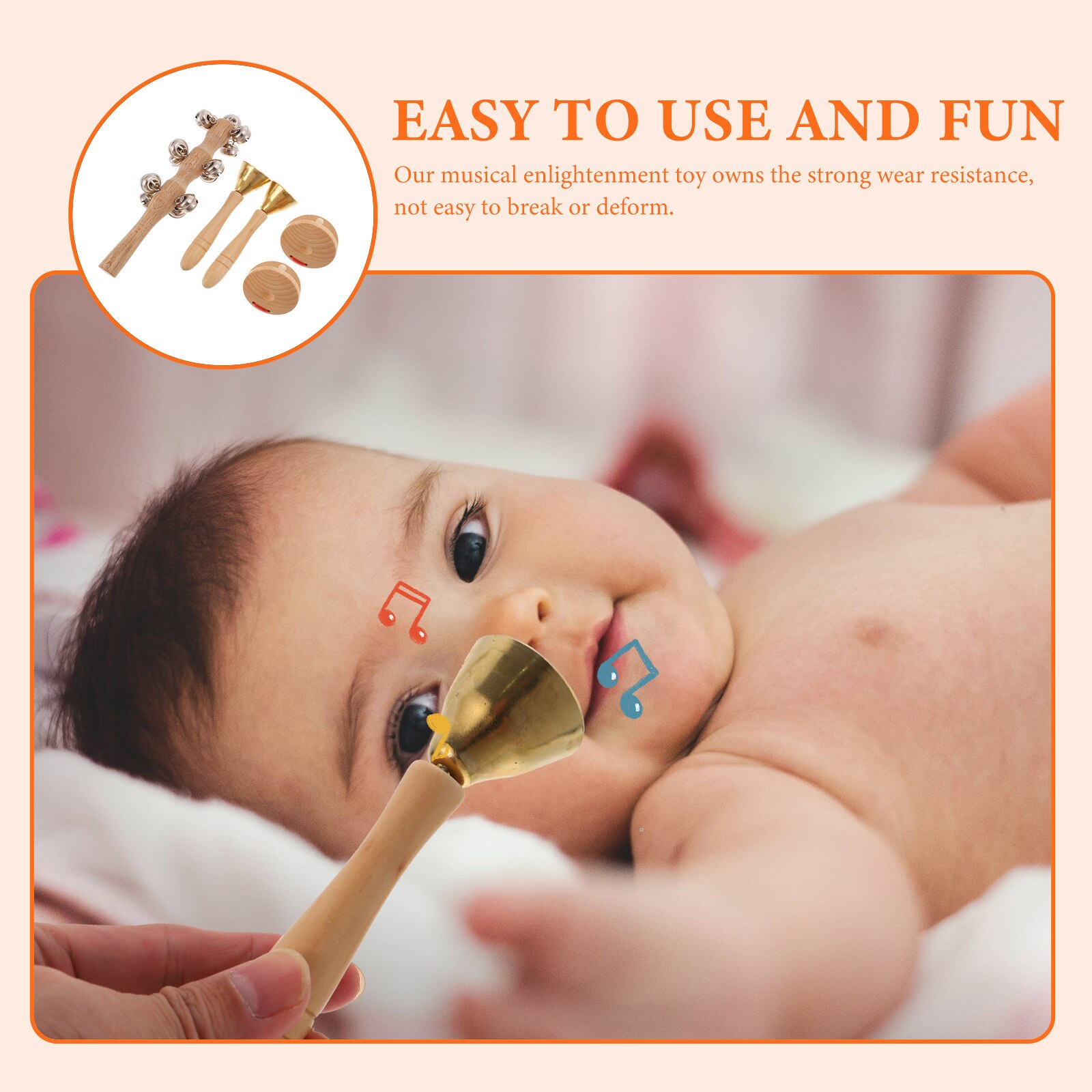 1Set Finger Cymbals Castanets Jingle Stick Bell Enlightenment Percussion Instruments