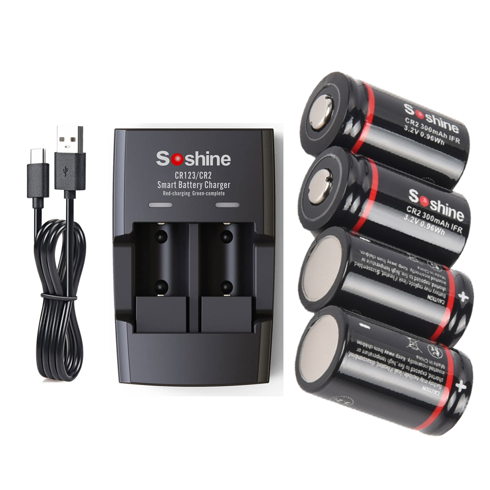 Soshine CR2 LiFePo4 Rechargeable Battery and 3.2V LiFePo4 Battery Charger 300mAh 15266 2000 Time Discharge Cycle Batteries Toys: Pink