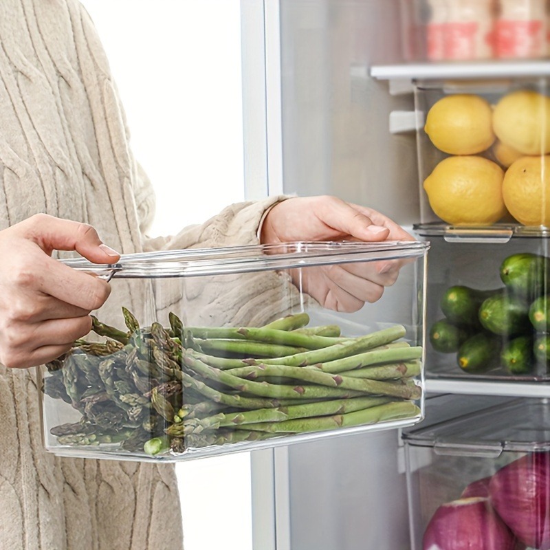 Organizador de frigorífico empilhável, caixas com tampas, recipientes transparentes para armazenamento de fruta, congelador, despensa, cozinha organizador frigorifico organizadores de gelaladeira