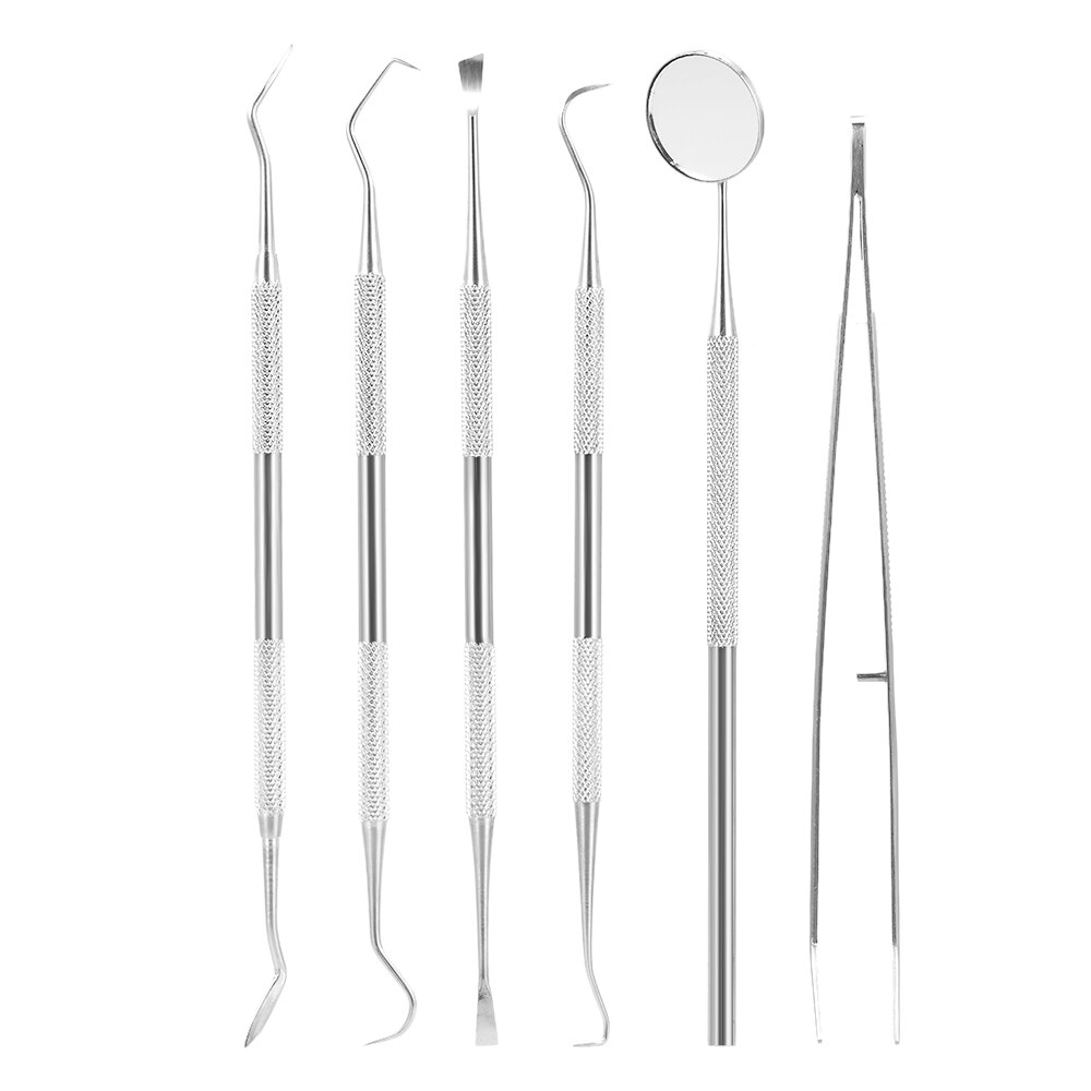 6 stk rustfrit stål tandværktøj tandforskere spejl odontoskop tandskraber tang voksudskæringssæt tandlægeinstrument
