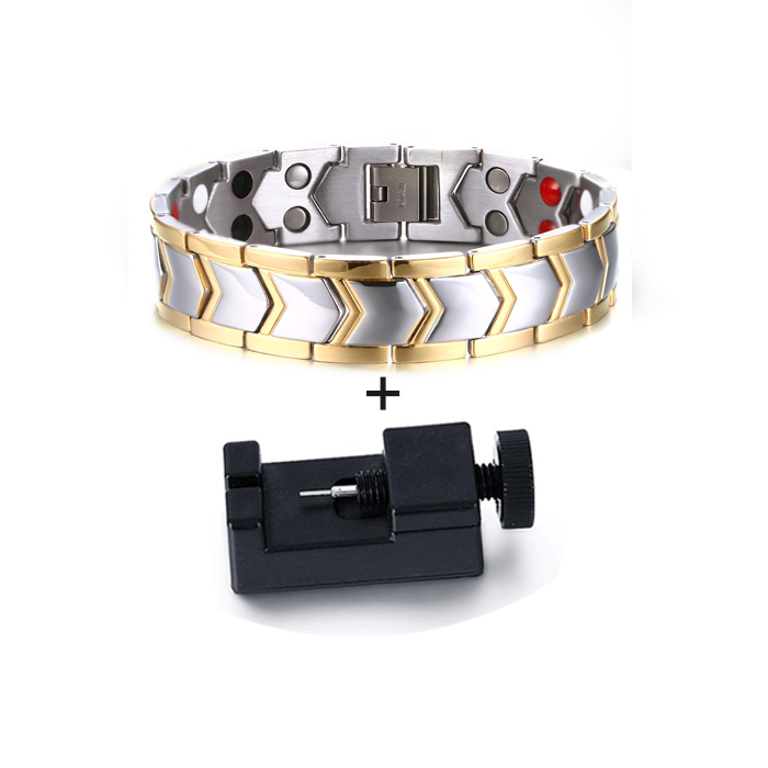 Bracelet magnétique pour hommes, en acier inoxydable noir, chaîne à main, large énergie de santé, Germanium, Bracelets pour hommes: Pistolet noir plaqué