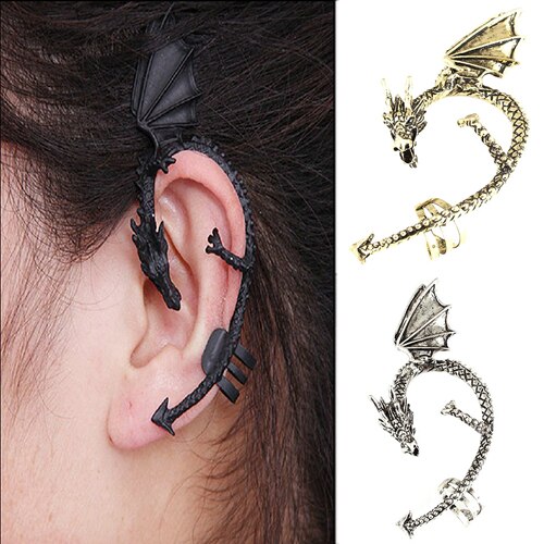 Women's Retro Earrings Gothic Punk Etched Dragon Shape Ear Cuff No Piercing Earring aretes de mujer серьги женские