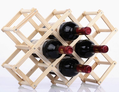 Soportes de madera para botellas de vino, estantes de almacenamiento de exhibición creativos y prácticos, plegables, decorativos, para sala de estar: 10Bottles-1