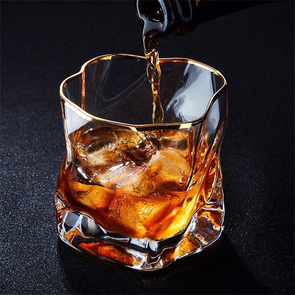 250ML Ins Style Japanese Irregular Glass Cup Wine Beer Whiskey Vodka For Kitchen Bar Ice Pattern Fold Cups