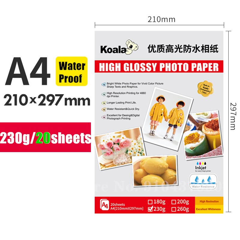 100Sheets 5 Inch 6 Inch 7 Inch Photo Paper 3R 4R 5R Photo Studio Paper 20 Sheets A4 Glossy Photo Paper Suitable For Album Photos: A4 230g 20sheets