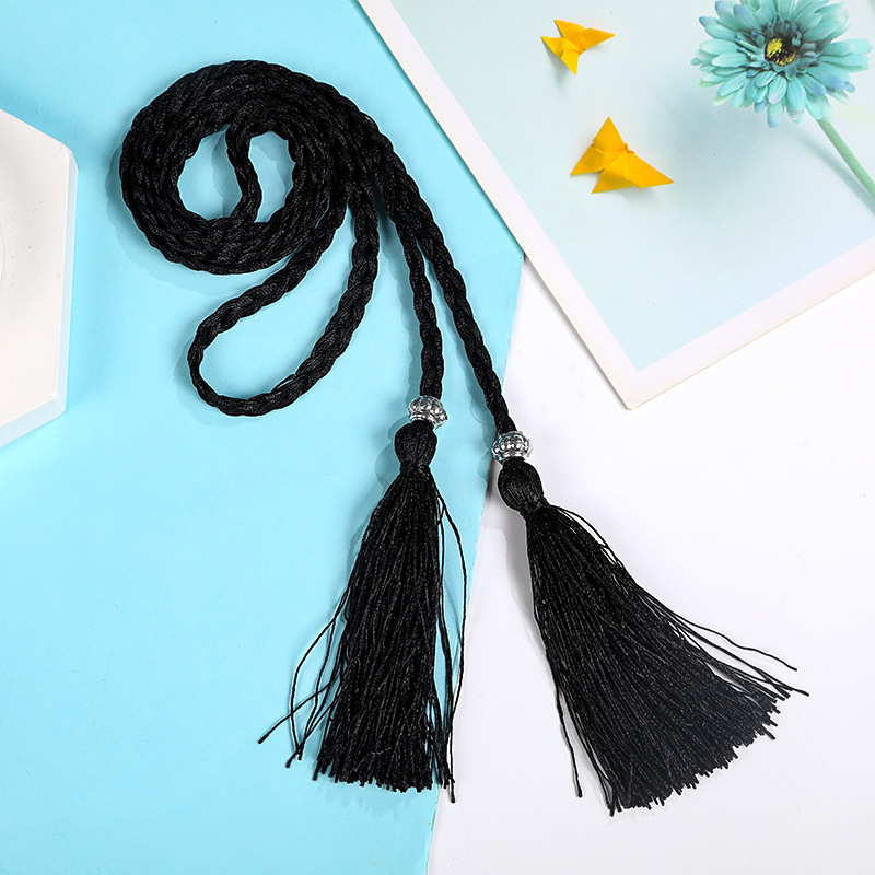 Cinto de borla tecido estilo trançado para mulheres, cintura boêmia para senhoras, corda de cintura, moda chinesa, acessórios de vestido