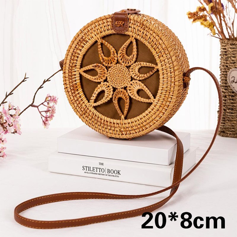 Ronde Strozak Rotan Vrouwen Tas Zomer Holle Handgemaakte Messenger Crossbody Tas Strand Handtassen Bohemen Bolsas Femininas: Style24