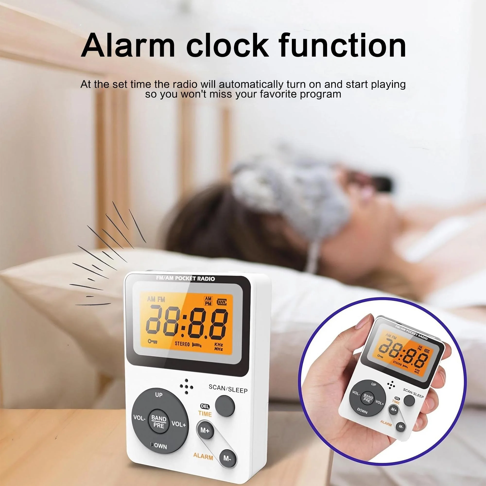 Radio de poche AM FM avec écran LCD – Radio portable avec prise pour écouteurs, minuterie de sommeil et réveil pour le jogging et la marche