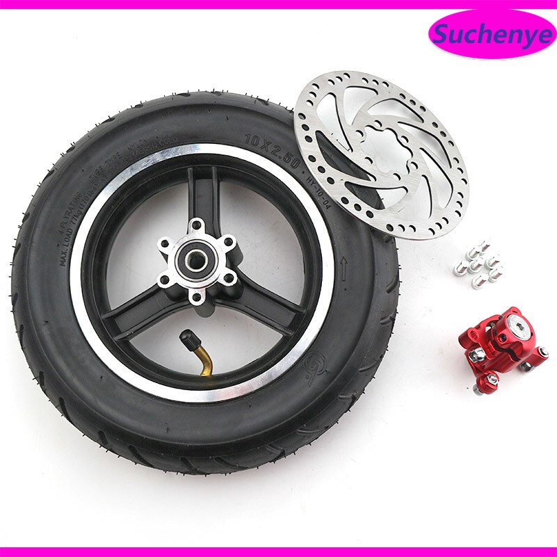 10 Inch 10X2.50 Electric Scooter Wheels 10X2.50 with Disc Brake and with Wheel Hub Disc Brake Set Hollow Solid Tire