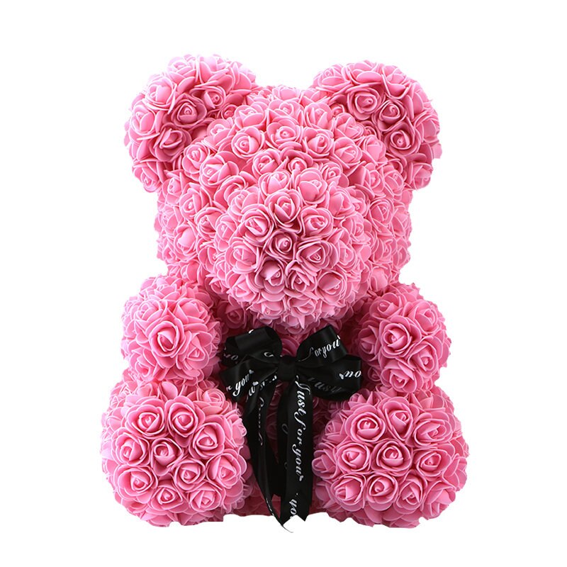 Großen Regenbogen Bär von Rosen mit Kasten 38cm 3D Schaum Rosen Bär Teddybär Kostüm Seife Blume Weihnachten: Rosa Bär