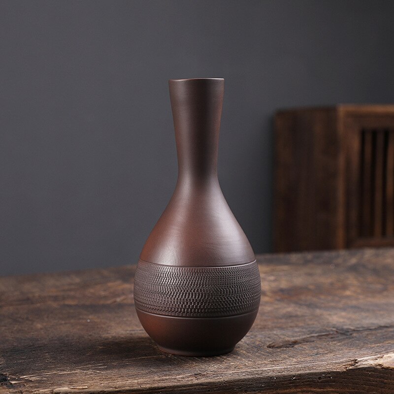 Purple Pottery Retro Ceramic Vase Personality Mini Flower Vase Hydroponic Flower Arrangement Home Ornament: 9.7cm and 20cm